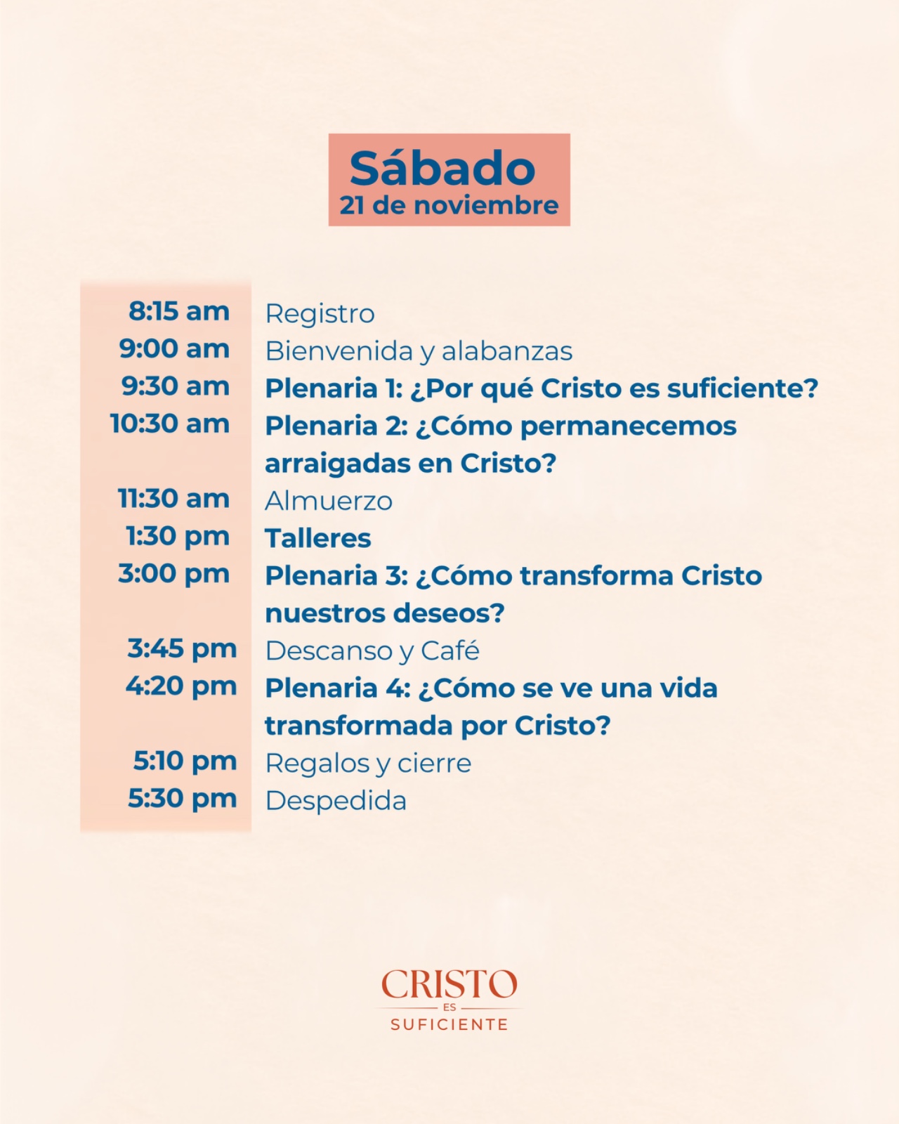 Horario &mdash; S&aacute;bado 21 de noviembre